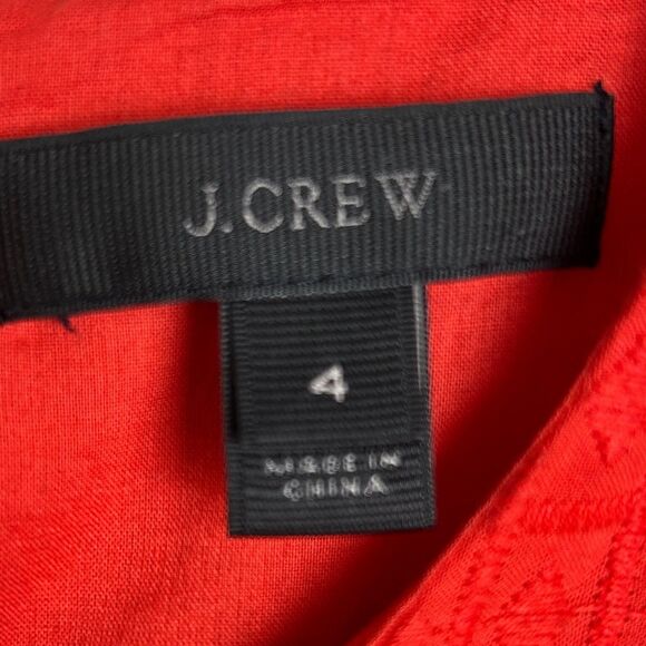 J.Crew Eyelet Flutter Bell Sleeve Shift Mini Dress Coral Orange Red Cotton Sz 4 - Picture 12 of 15